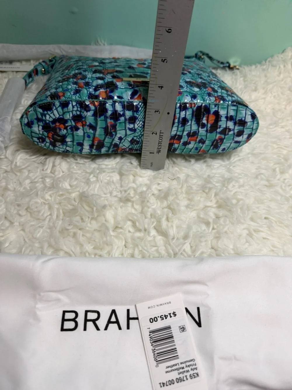 New Brahmin Katie Frisky Melbourne Turquoise Floral  Crossbody/Wallet - Picture 13 of 17